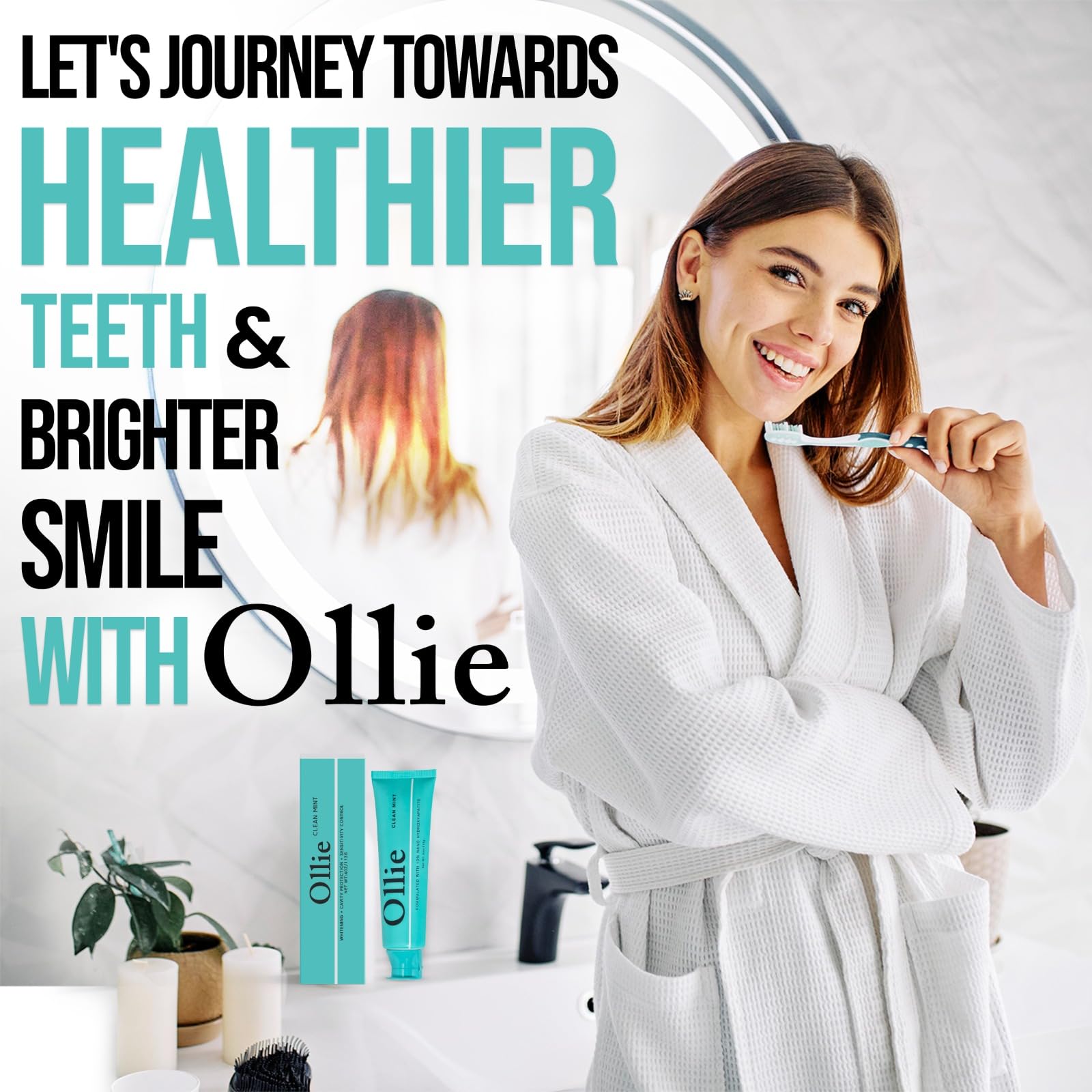 Icons indicating fluoride-free formula and 11-ingredient clean formula
