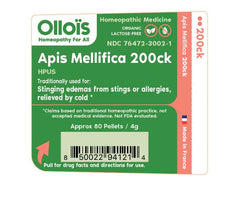 Front view of OLLOIS Apis Mellifica 200ck bottle showing 80 pellets (image 03).