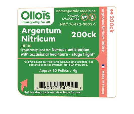 Close-up of OLLOIS Argentum Nitricum 200ck organic label