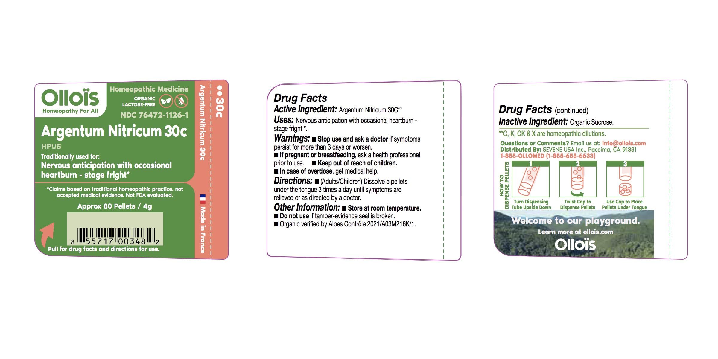Front view of OLLOIS Argentum Nitricum 30C organic homeopathic medicine tube