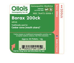 Package of OLLOIS Borax 200ck organic lactose-free 80 pellets