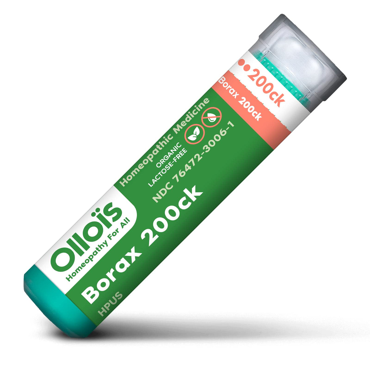 Tube of OLLOIS Borax 200ck organic lactose-free 80 pellets