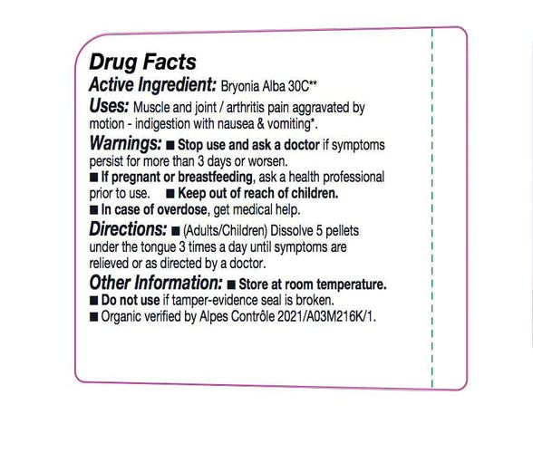 Front view of OLLOIS Bryonia 30C bottle containing 80 pellets, pack of 3