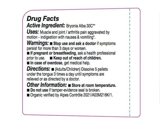 Front view of OLLOIS Bryonia 30C bottle containing 80 pellets, pack of 3