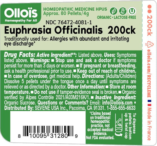 Close-up of Euphrasia 200ck organic pellets in a melt-away tablet bottle