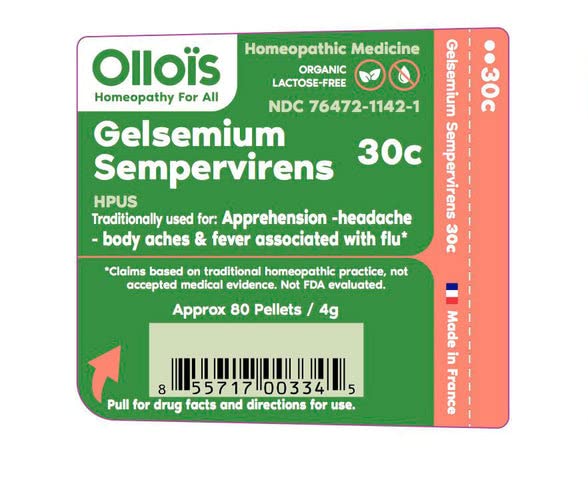 Close-up of OLLOIS Gelsemium Sempervirens 30C organic homeopathic medicine packaging
