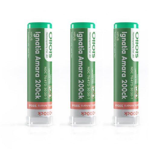 Front view of OLLOIS Ignatia Amara 200ck Organic Homeopathic Medicine three-pack