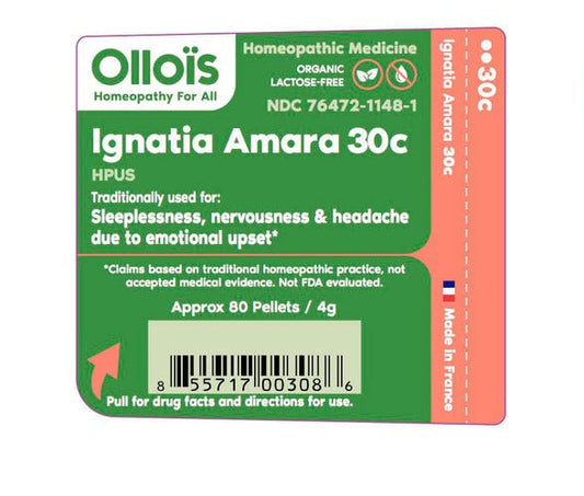 Close-up of OLLOIS Ignatia Amara 30c bottle label