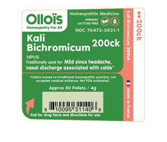 OLLOIS Kali Bichromicum 200ck bottle back label