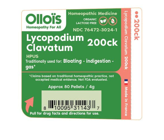 Close-up of Ollois Lycopodium Clavatum 200ck label