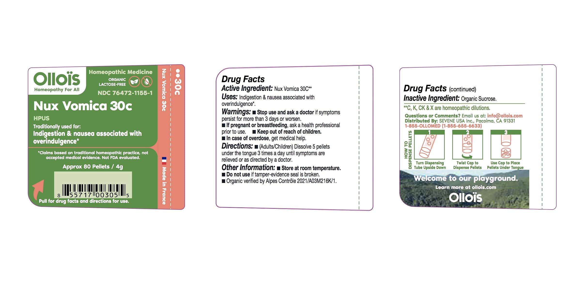 OLLOIS Nux Vomica 30C organic homeopathic medicine packaging