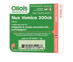 Front view of OLLOIS Nux Vomica 200ck tube and label