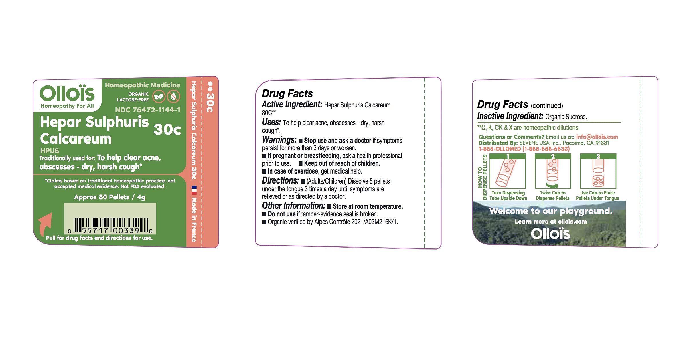 OLLOIS organic lactose-free homeopathic pellets label