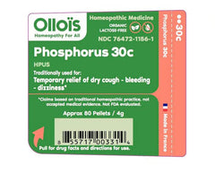 Close-up of OLLOIS Phosphorus 30c bottle label
