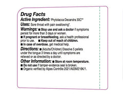 Tube label showing Organic Lactose-free Homeopathic Medicine