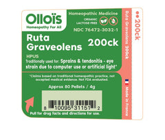 Close-up of OLLOIS Ruta Graveolens 200ck label and bottle