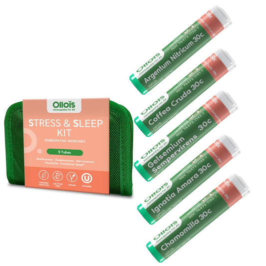 OLLOIS Stress & Sleep Kit packaging showing 5 single remedies