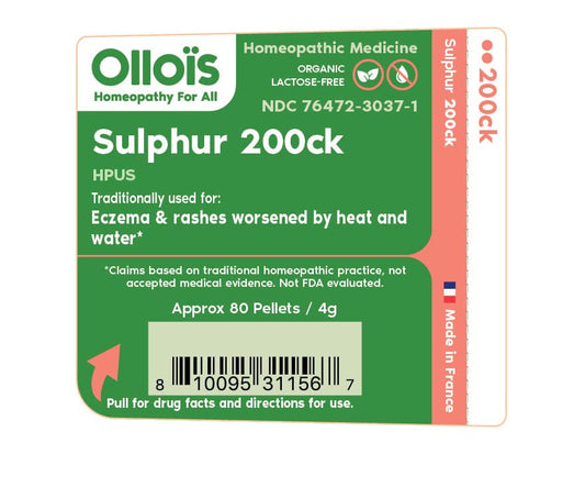 OLLOIS Sulphur 200ck bottle label showing 80 pellets