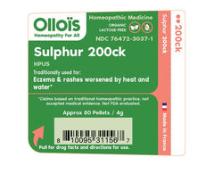 OLLOIS Sulphur 200ck bottle label showing 80 pellets