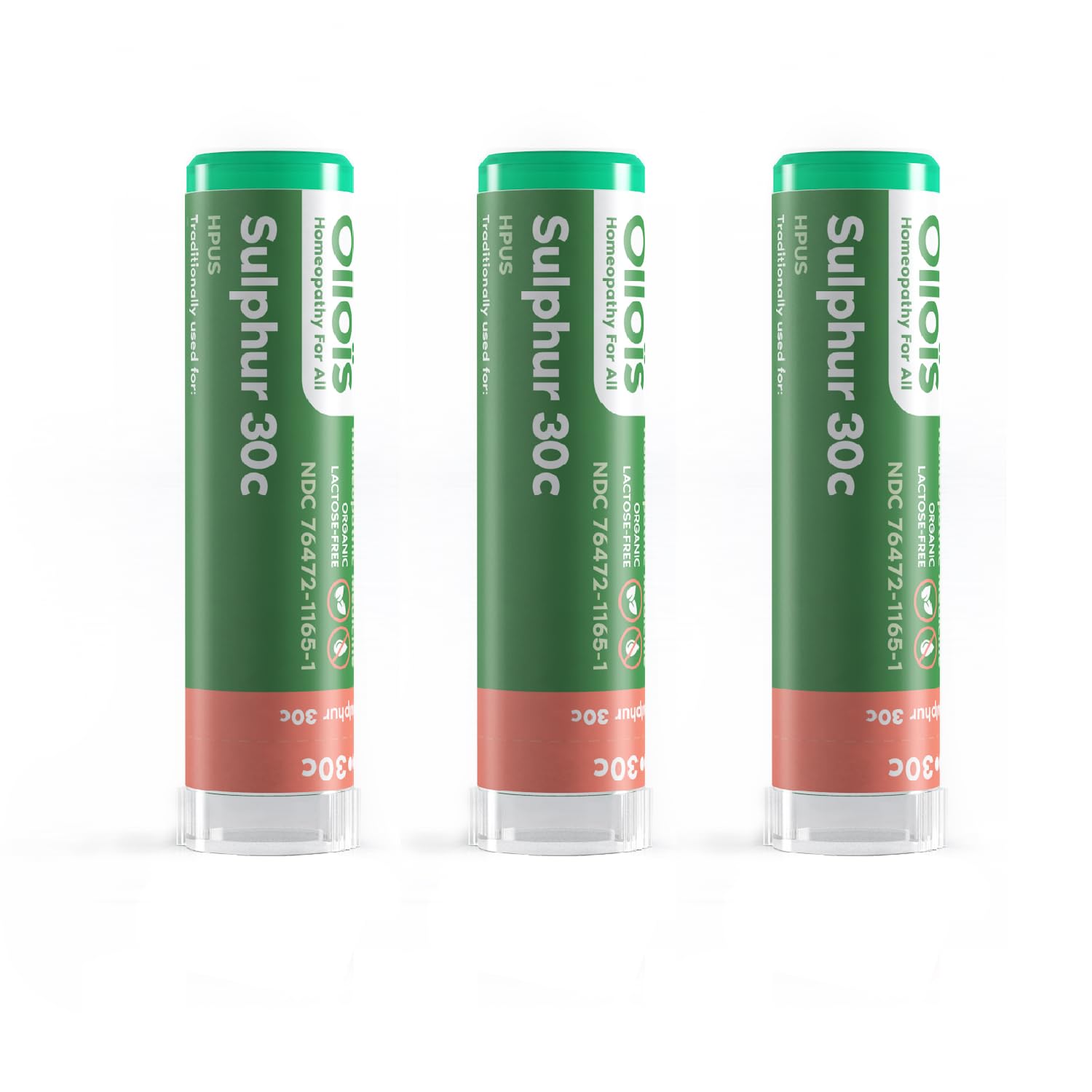 OLLOIS Sulphur 30c Organic Homeopathic Medicine – 80 Pellets Pack of 3 (front label)