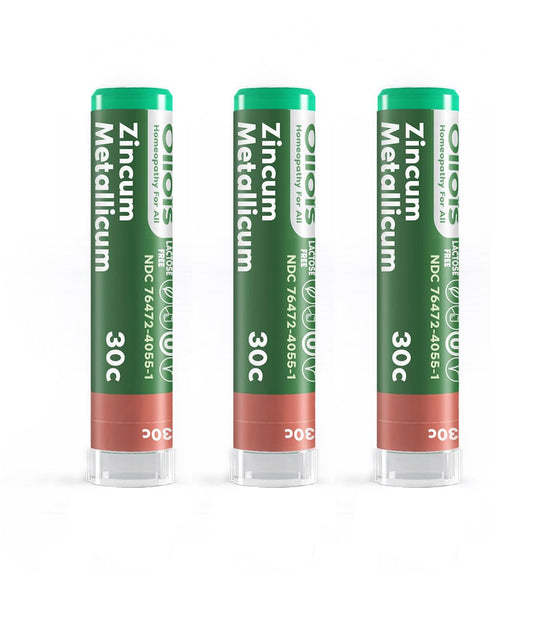 Front view of OLLOIS Zincum Metallicum 30c Organic Homeopathic Medicine packaging (Pack of 3)