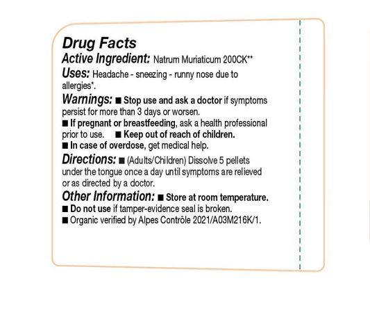Organic lactose-free label for OLLOIS Natrum Muriaticum