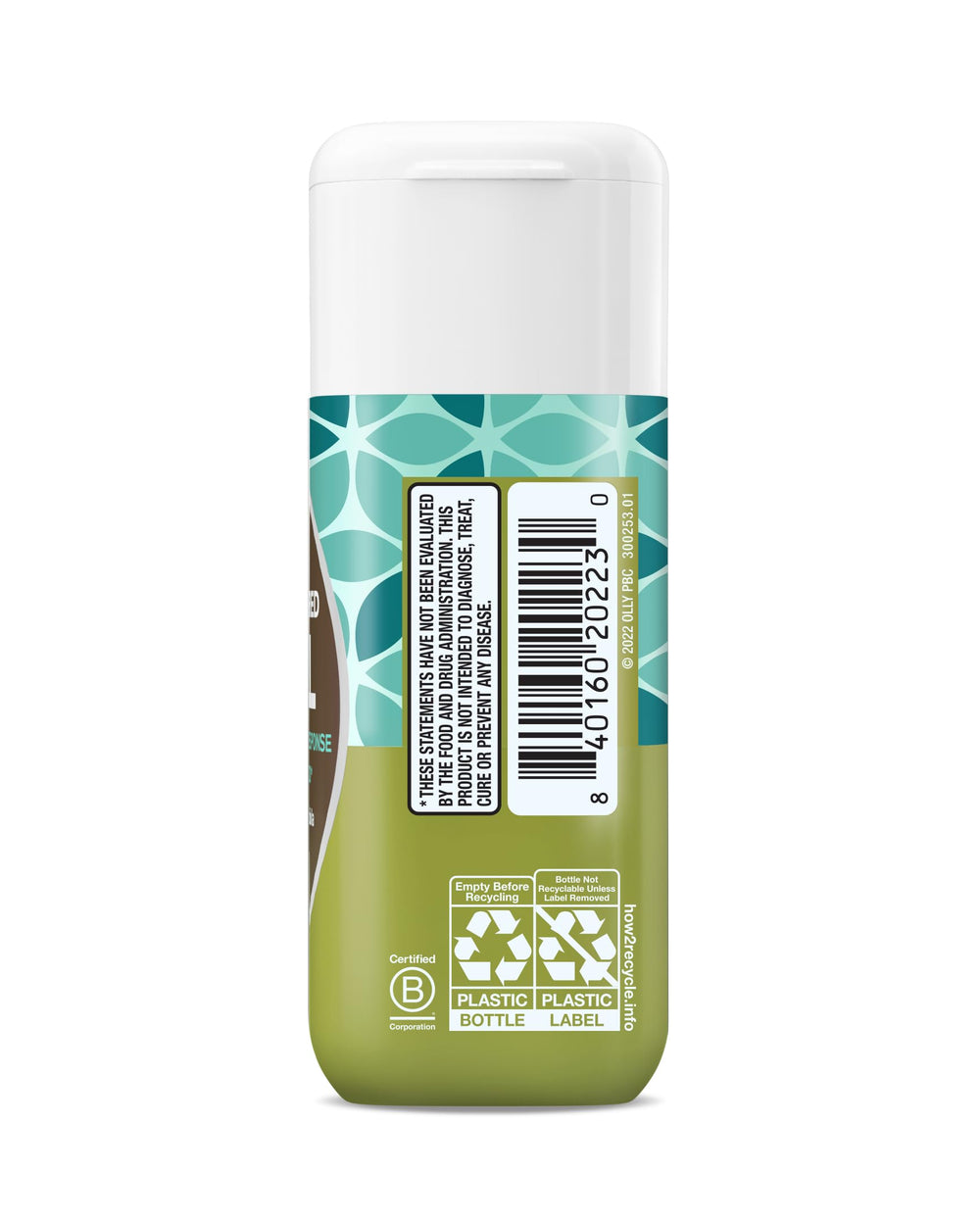 Graphic showing how to take: one capsule with water.