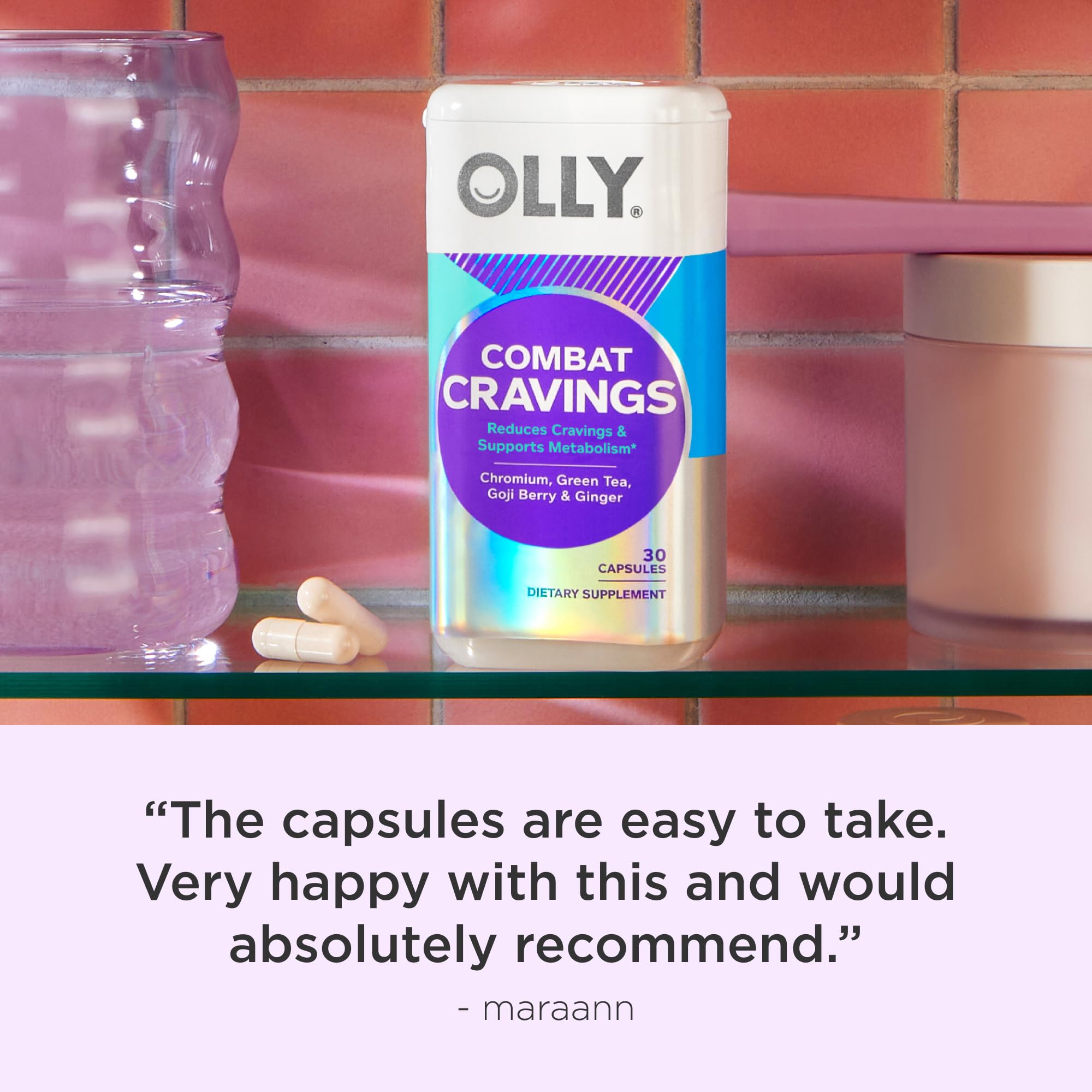 Product bottle detail for OLLY Combat Cravings 30-count