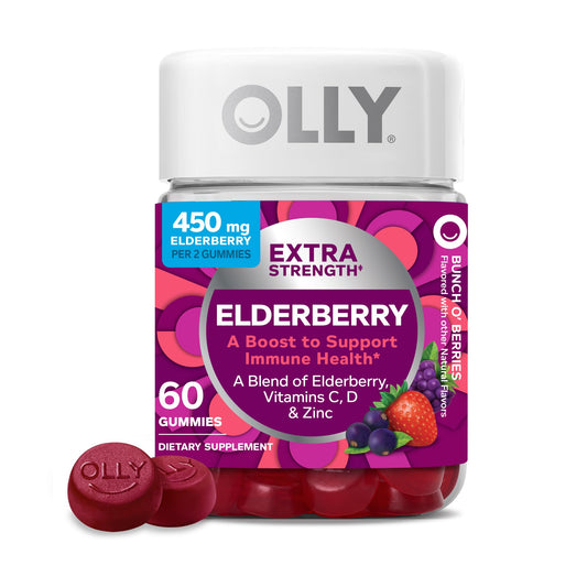 OLLY Extra Strength Elderberry Gummies bottle with 60 gummies