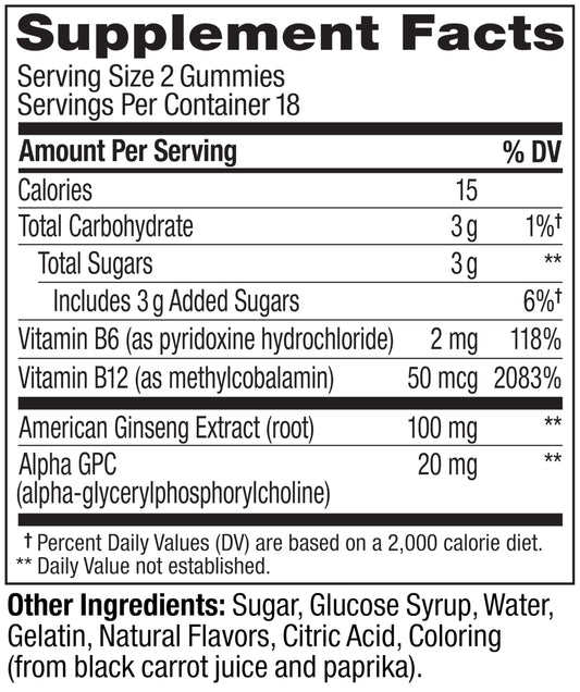 Ginseng ingredient label on OLLY Laser Focus gummies