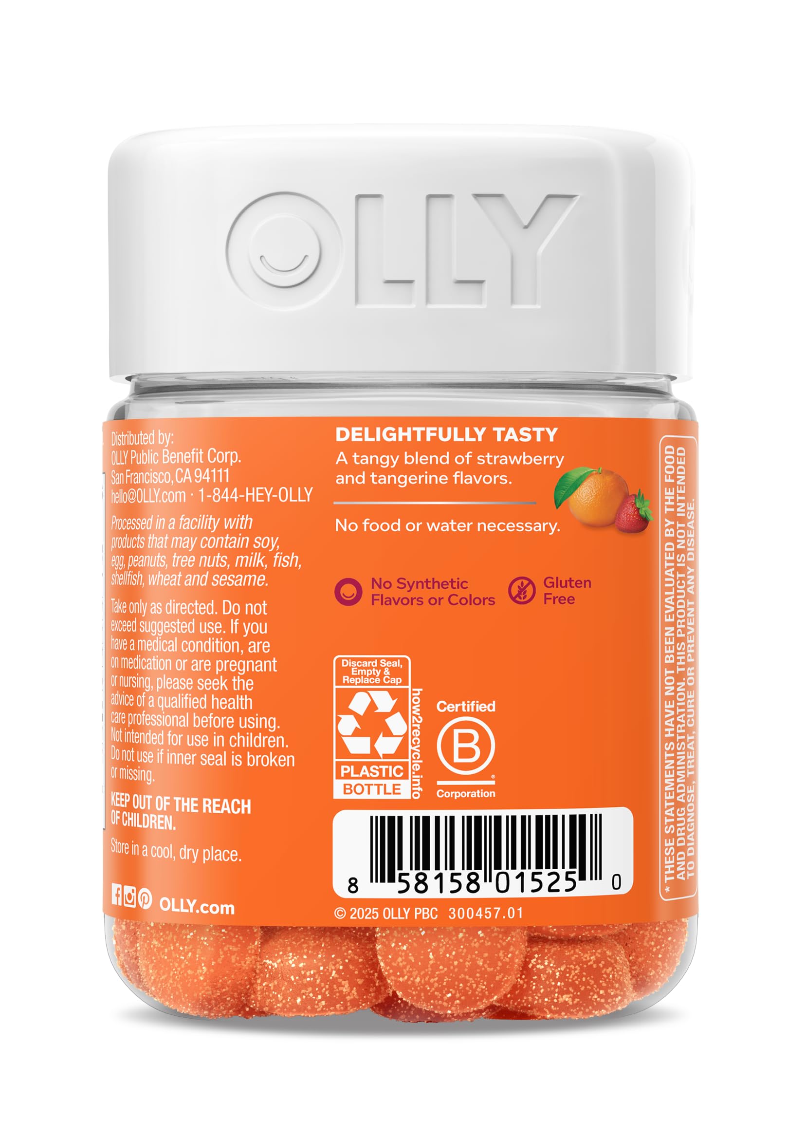 Gluten-free, no artificial colors or flavors label on OLLY gummies