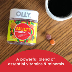 Close-up of label on OLLY Multi + Probiotic bottle showing 1B CFUs