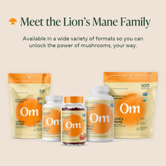 Om Lion’s Mane product information and certifications on the label