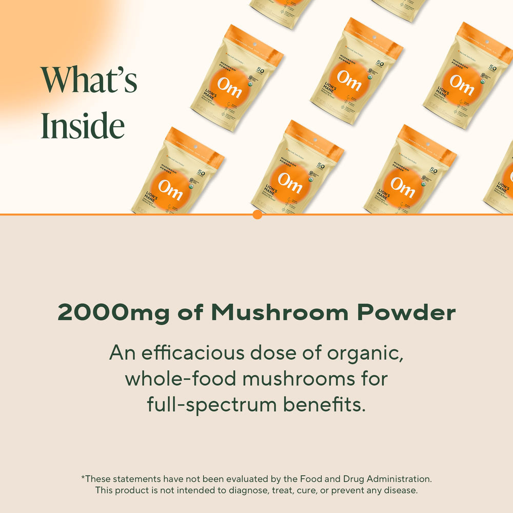 USDA Organic-certified Om Lion's Mane Mushroom Powder packaging