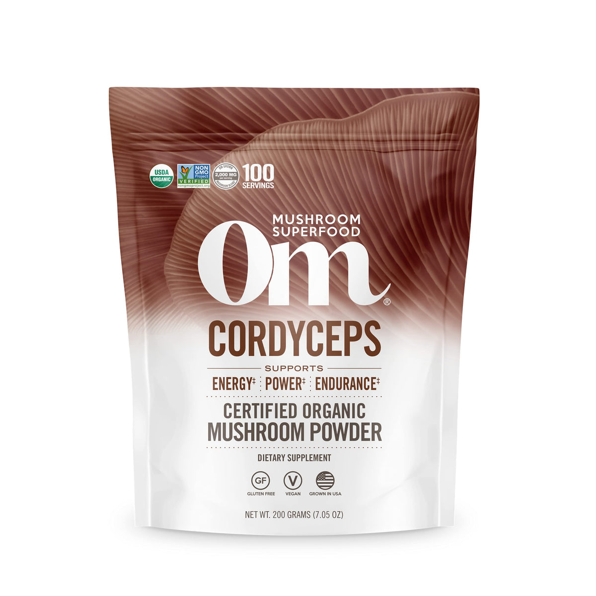 Label design for OM Mushroom Cordyceps Powder 7oz