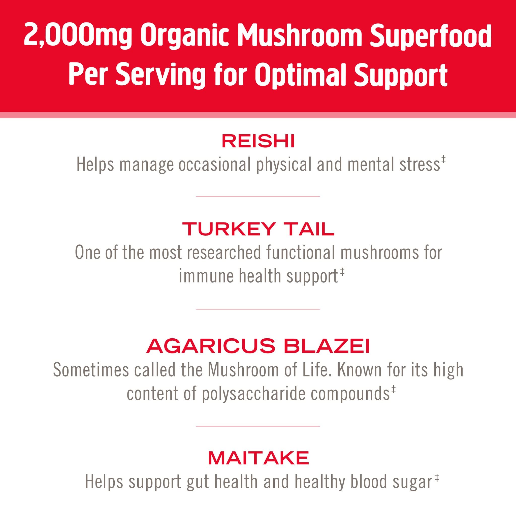 Graphic showing the seven-mushroom blend used in the Immune Support formula