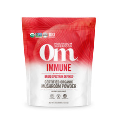 Front view of OM Mushroom Immune Superfood Powder pouch