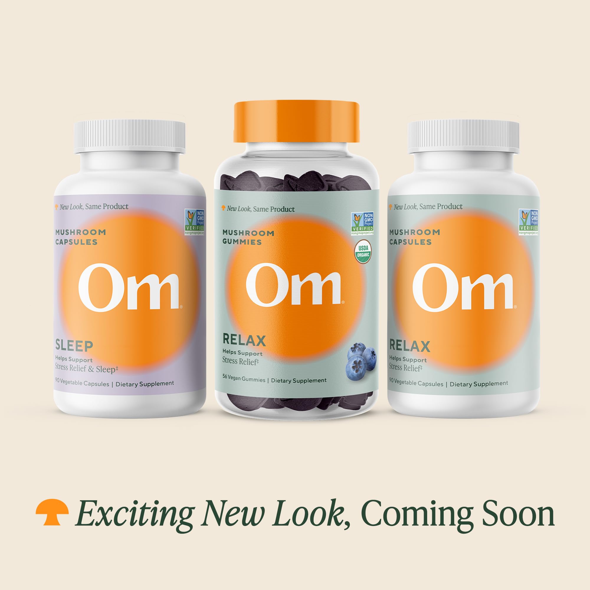 Ingredients panel highlighting Reishi mushroom, Ashwagandha, GABA, L-Theanine and magnesium.