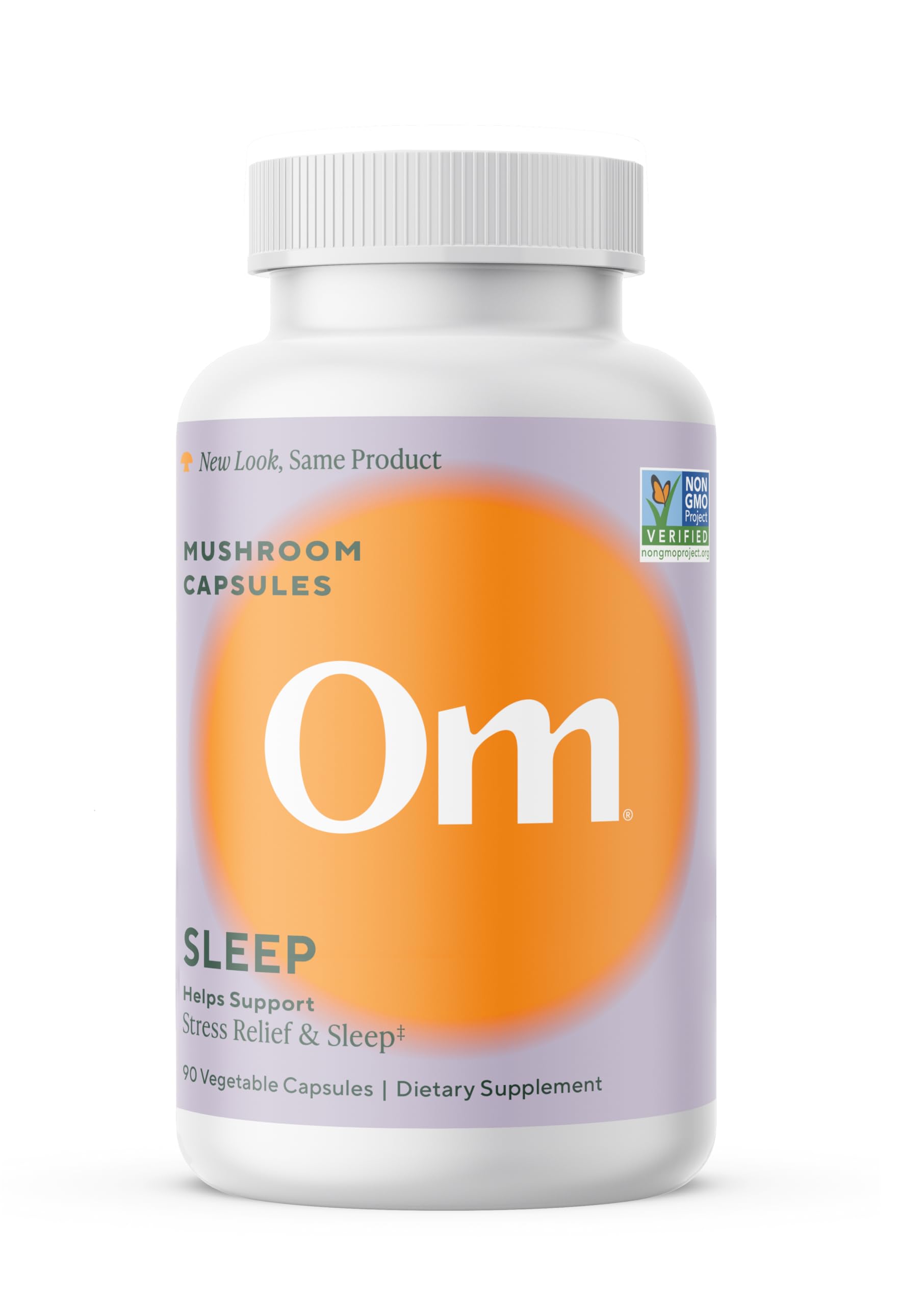 Bottle front view of OM Mushroom Sleep Capsules