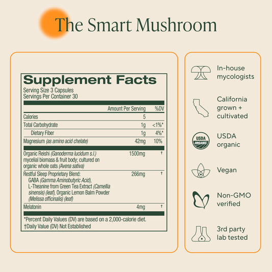 Product label showing ingredients and certifications