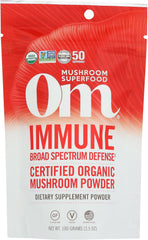 Front view of OM Mushroom Superfood Immune Blend 100g pouch