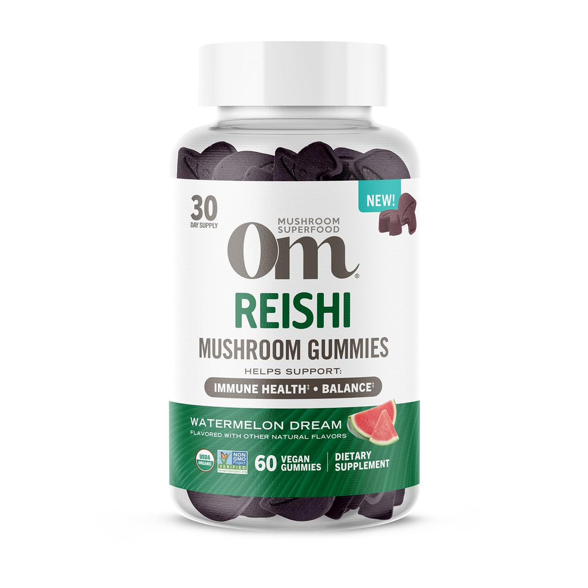 OM Mushroom Superfood Reishi Gummies container with 60 count