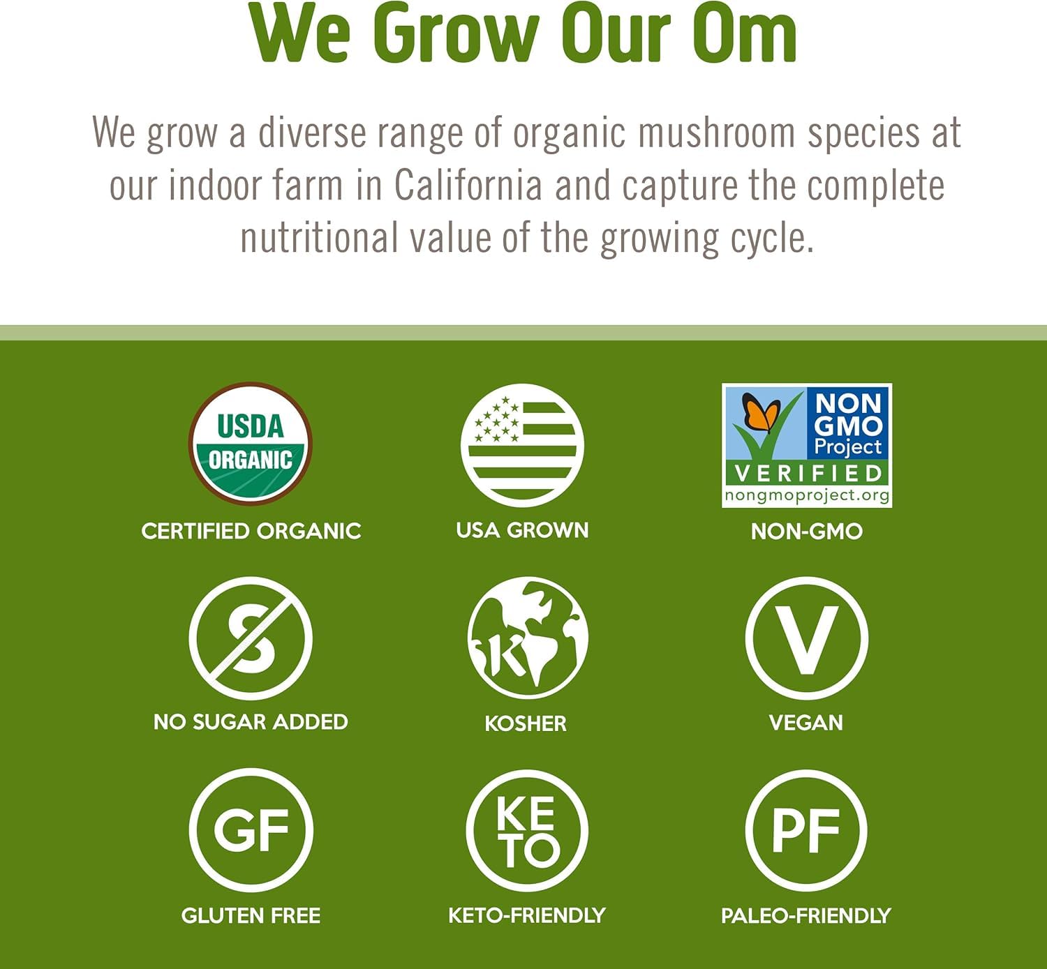 USDA Organic, Non-GMO, gluten-free, vegan icons on packaging