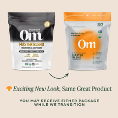 Serving size scoop with OM Mushrooms Master Blend powder