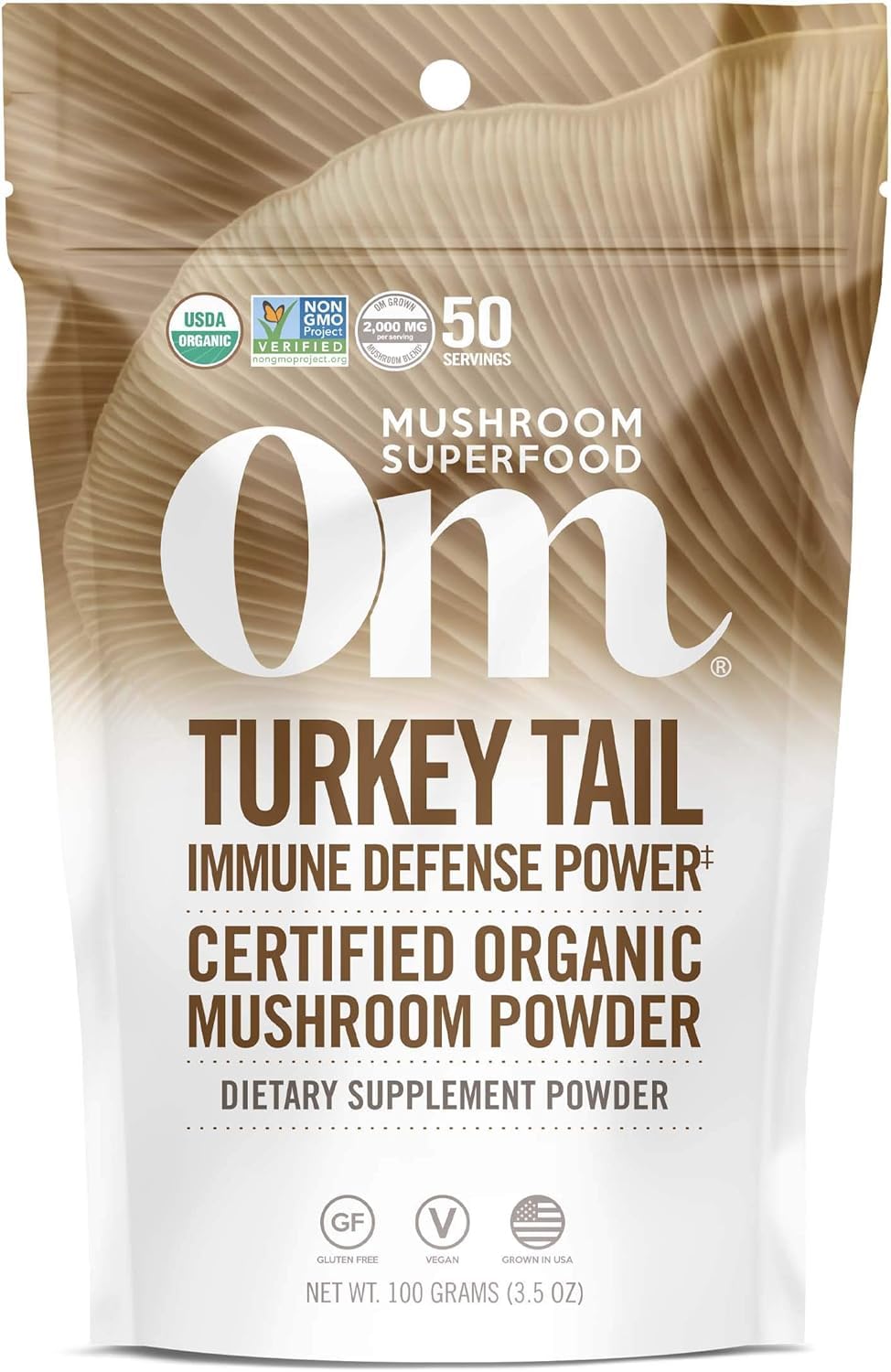 Front view of Om Mushroom Turkey Tail Organic Powder jar (3.5 oz)