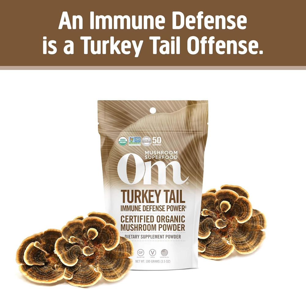 Close-up of Turkey Tail mushroom powder ingredients
