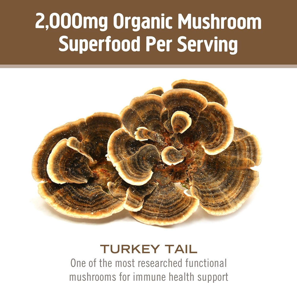 Nutrition facts label for Om Mushroom Turkey Tail Powder
