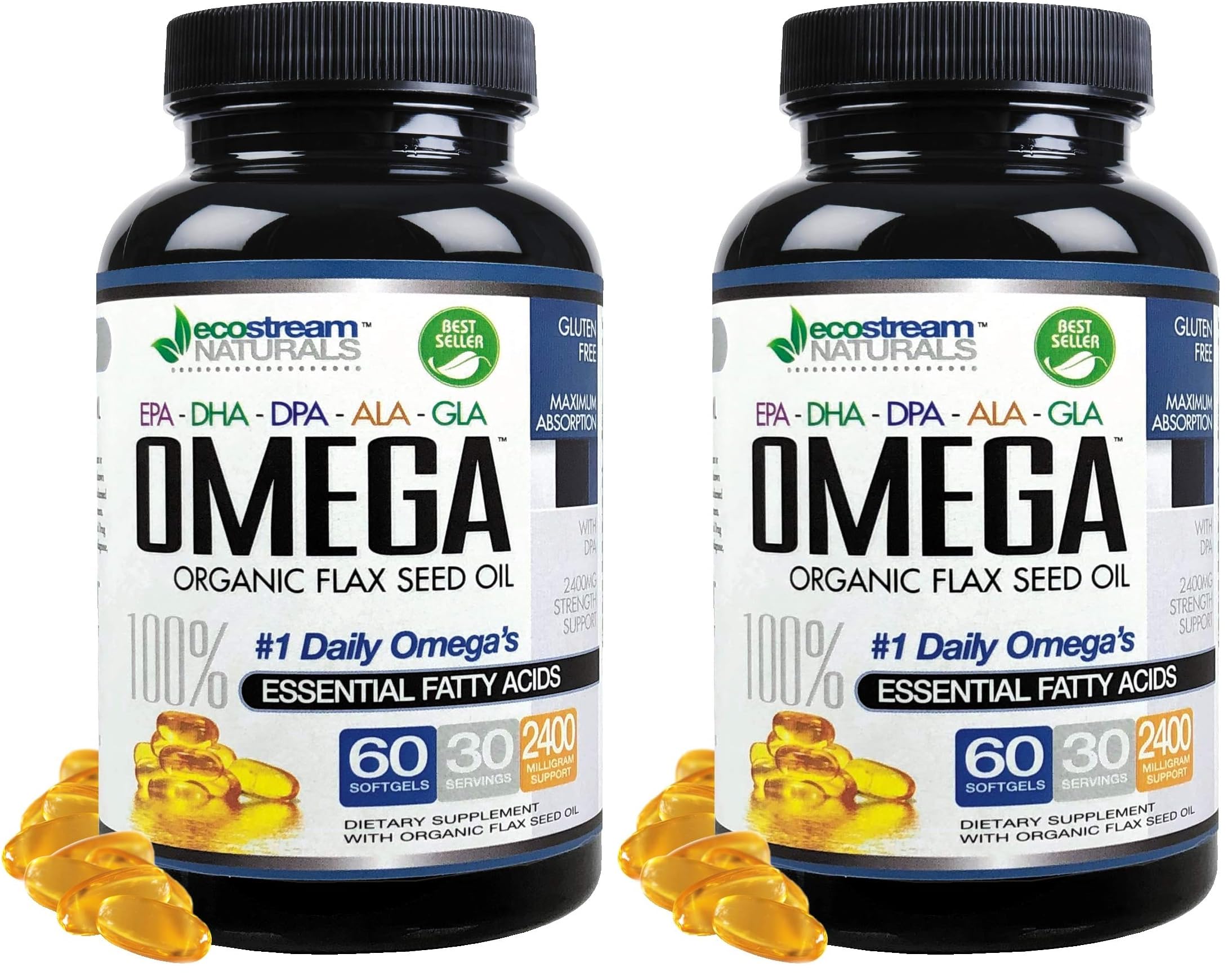 Omega 3-6-9 blend label with DPA EPA DHA ALA GLA and organic flax seed oil