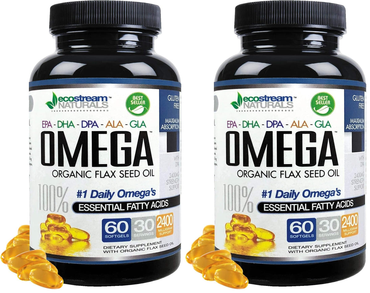 Omega 3-6-9 blend label with DPA EPA DHA ALA GLA and organic flax seed oil