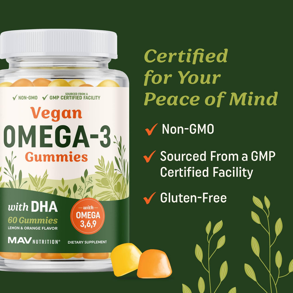 60-count bottle of Omega 3-6-9 + DHA Gummies